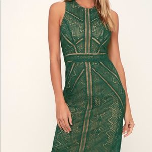 Lulu’s Eve Dark Green Lace Sheath Midi Dress